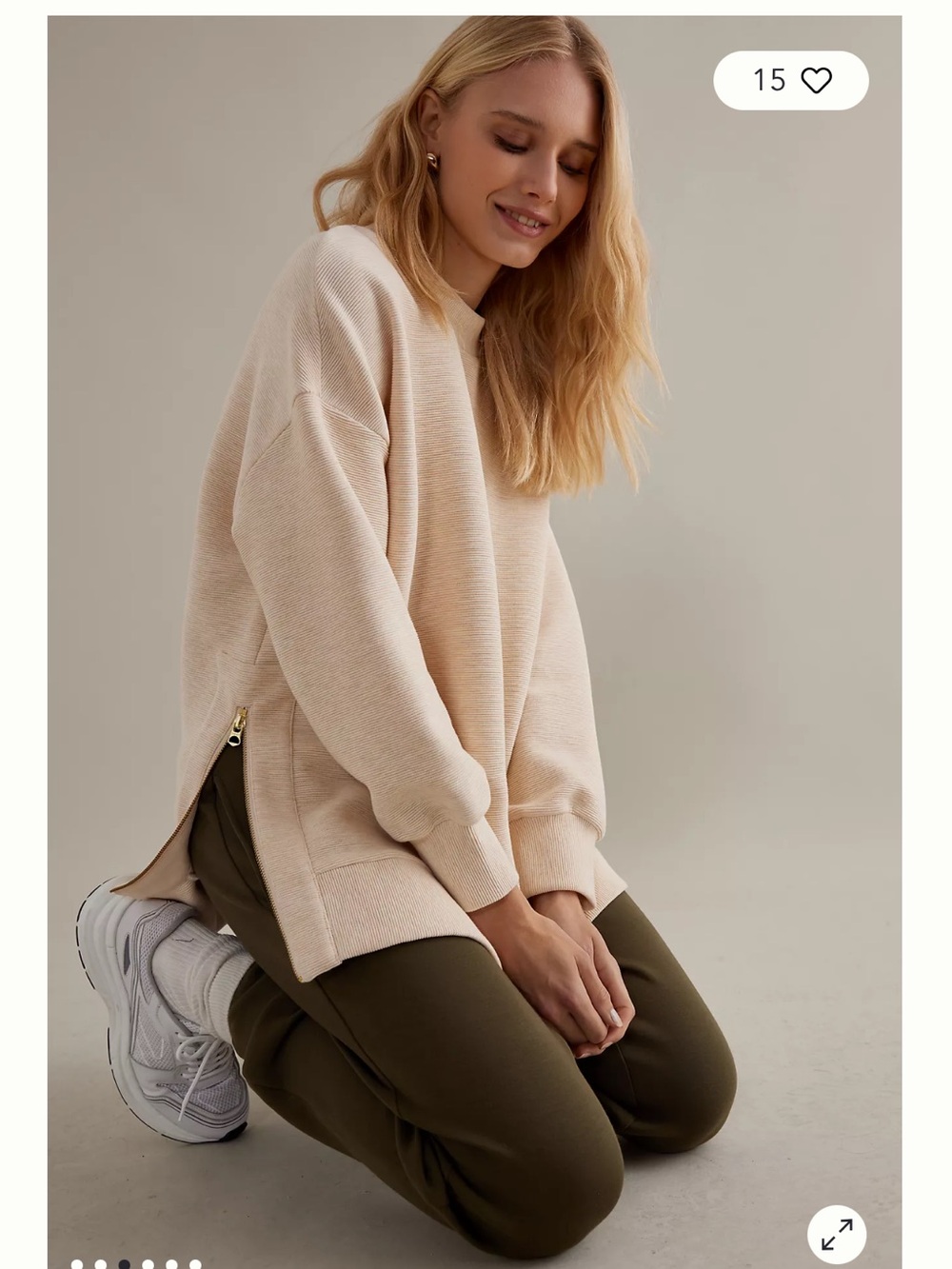 Varley Cream Oversized Mae Side-Zip Sweater size M